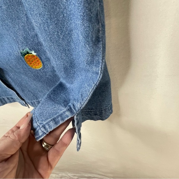 Vintage Denim Shirt Pineapple Palm Tree‎ Embroidery Hawaiian Size L - Picture 11 of 13